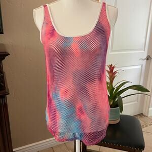 SAVVI Aha Tank Top Womens Small Mesh Net Crop Gym